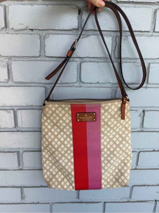 kate spade Handbags - Kate Spade New York Crossbody Bag Canvas Spade Print Pink Red Stripe